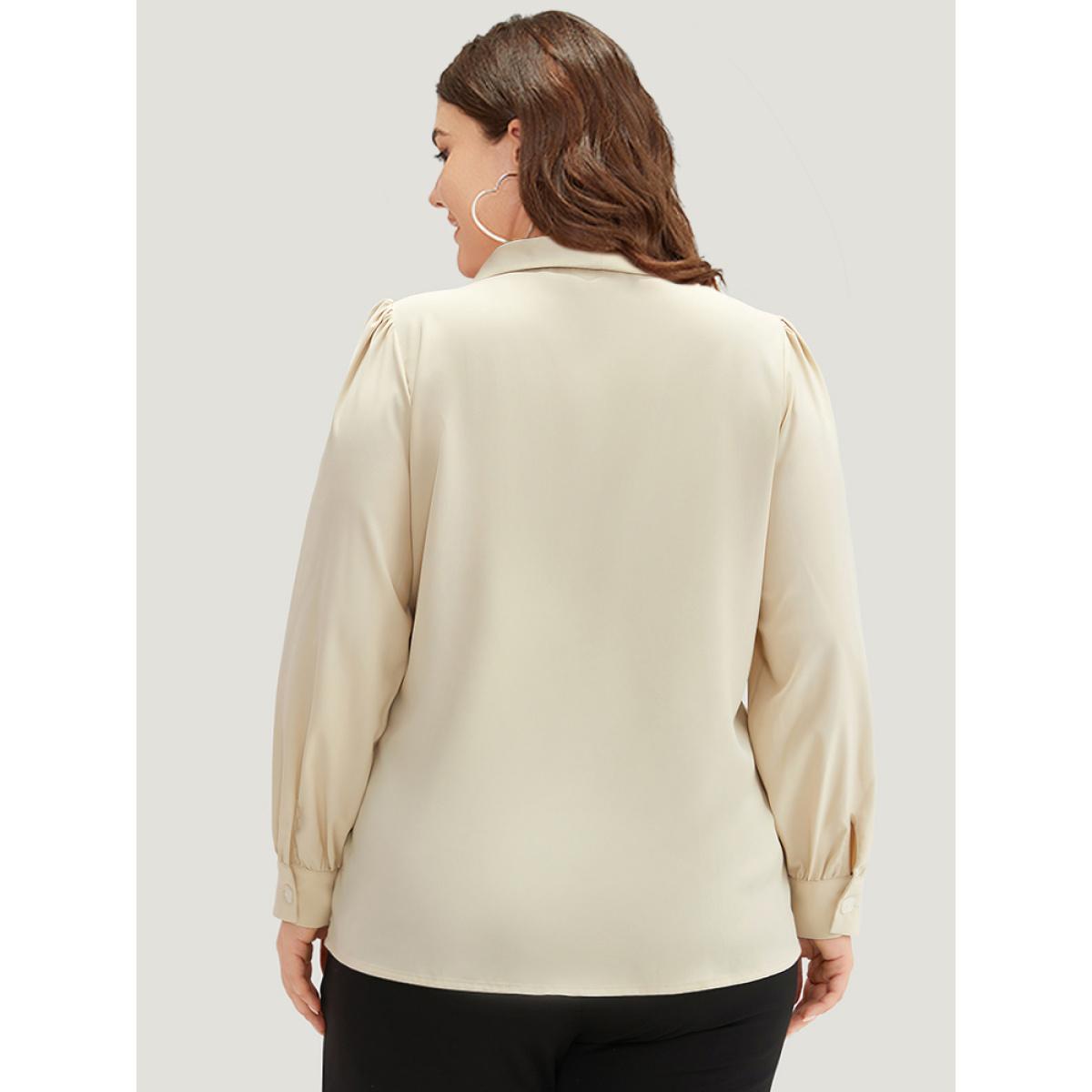 Plus Size Apricot Lapel Collar Asymmetrical Button Up Blouse Women Office Long Sleeve Lapel Collar Work Blouses BloomChic 28/5X Product Image