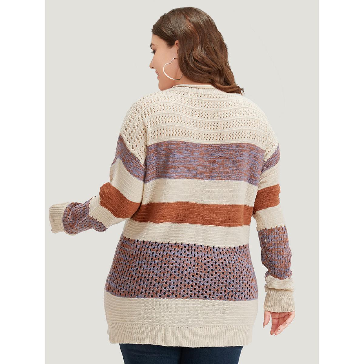 Plus Size Colorblock Contrast Drop Shoulder Cut Out Pullover Multicolor Women Casual Loose Long Sleeve Round Neck Dailywear Pullovers BloomChic 18-20/2X Product Image