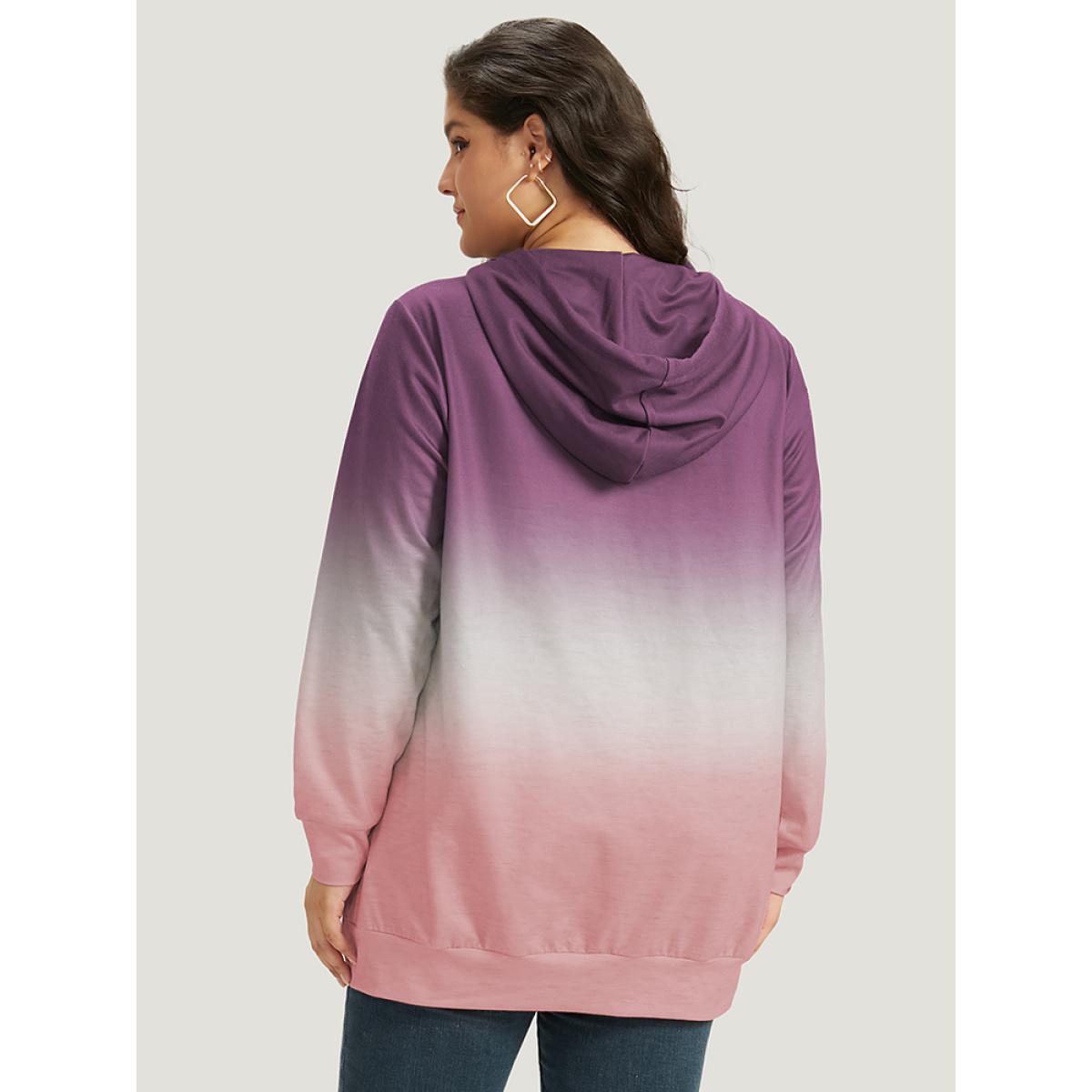 Plus Size Ombre Pocket Drawstring Hooded Sweatshirt Women Lilac Casual Elastic cuffs Hooded Everyday Sweatshirts BloomChic 10/M Product Image