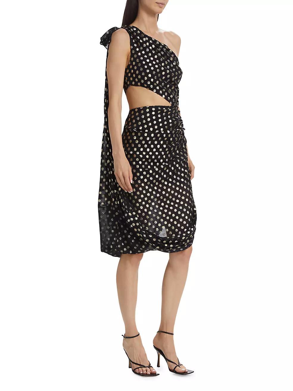 One-Shoulder Metallic-Dot Midi-Dress Product Image