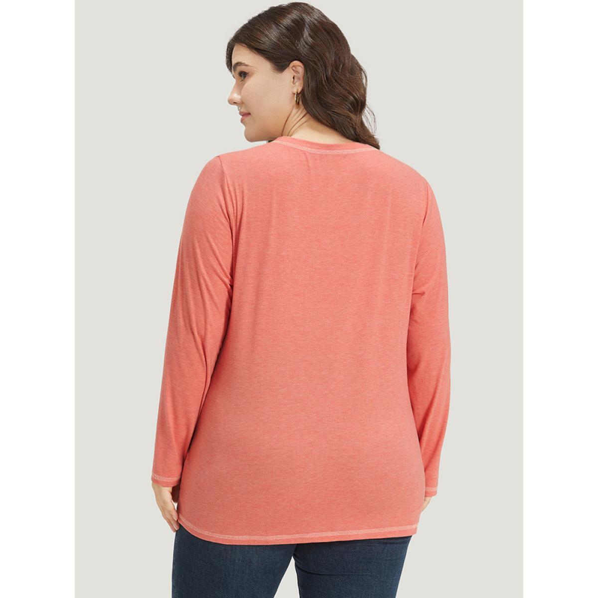 Plus Size Plain Crisscross V Neck Contrast Trim T-shirt Salmon Women Casual Plain Plain V-neck Dailywear T-shirts BloomChic 22-24/3X Product Image