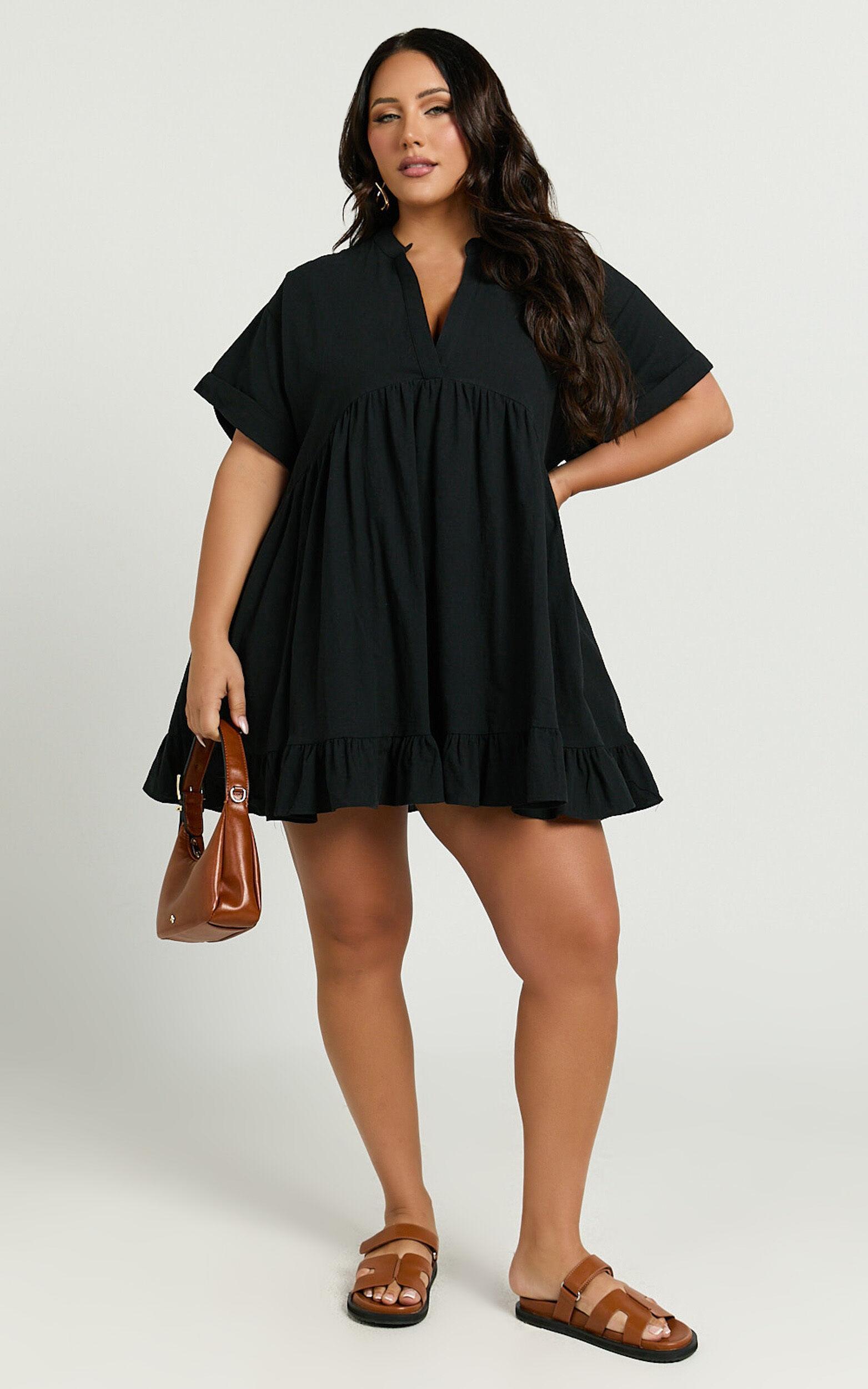 Calissa Mini Dress - Frill Hem Smock Dress in Black Product Image