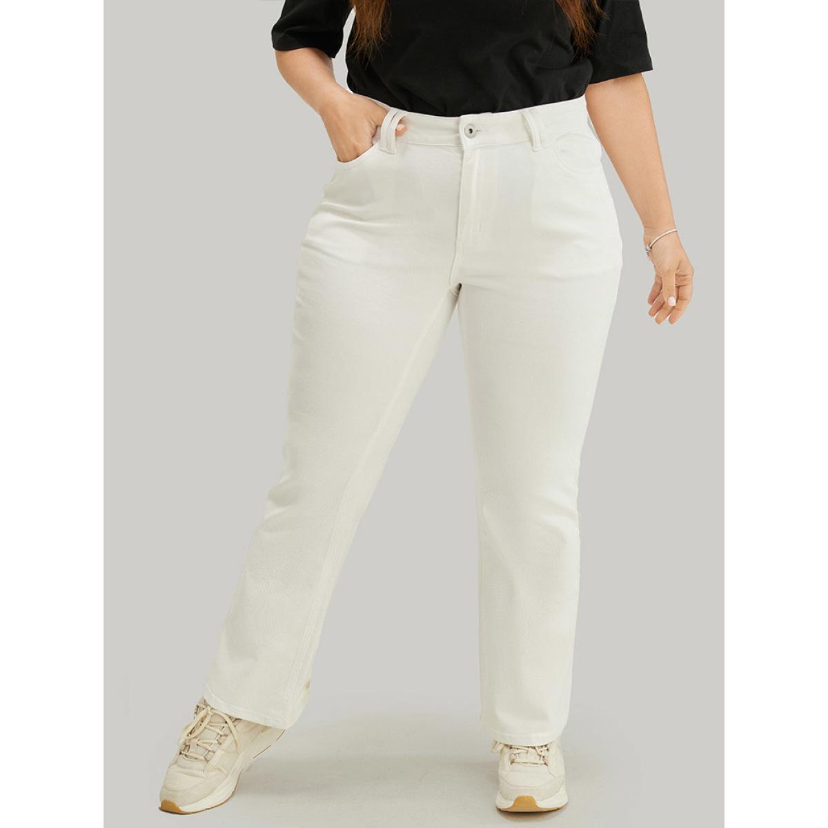 Plus Size Slightly Stretchy High Rise White Wash Bootcut Jeans Women Ivory Casual Plain Pocket Low stretch Pocket Jeans BloomChic 14/1X Product Image