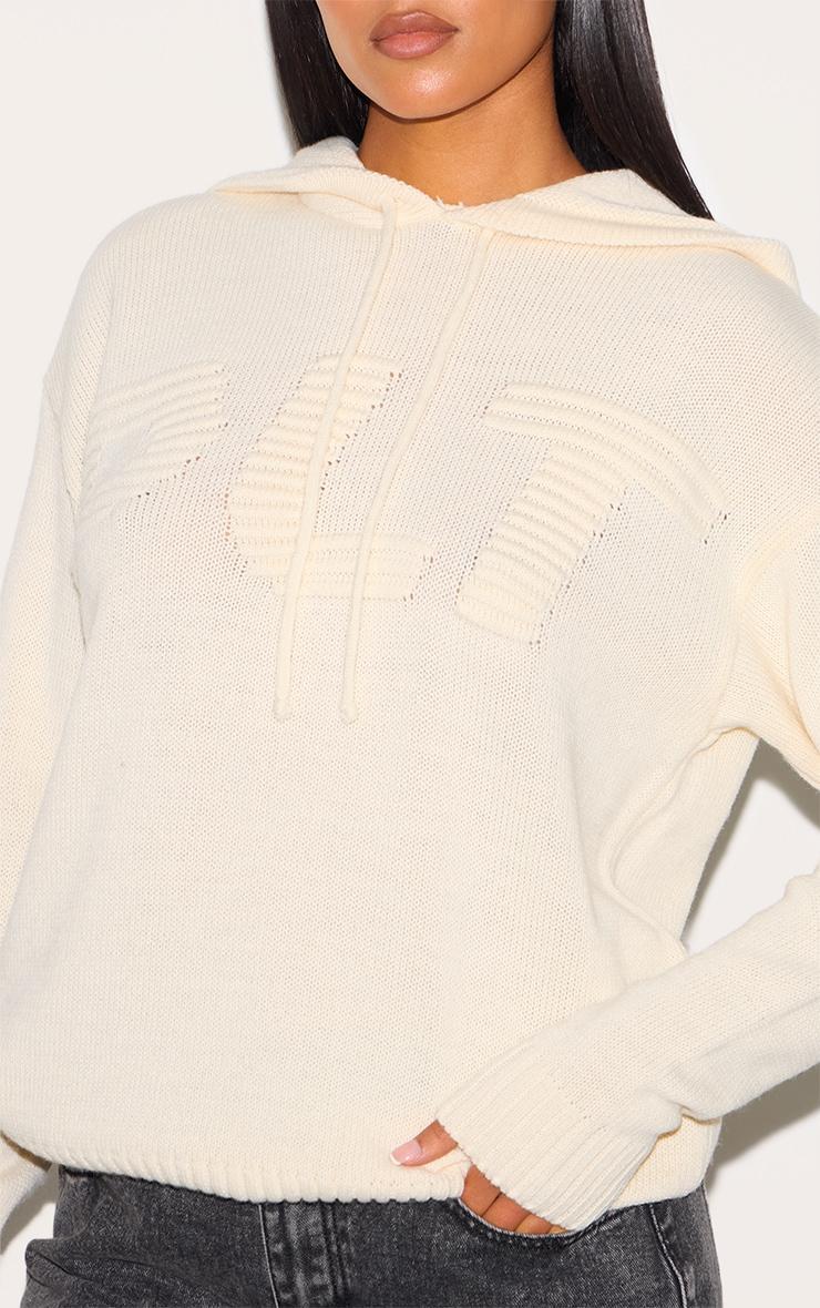 PRETTYLITTLETHING Tall Cream Long Sleeve Knitted Hoodie Product Image