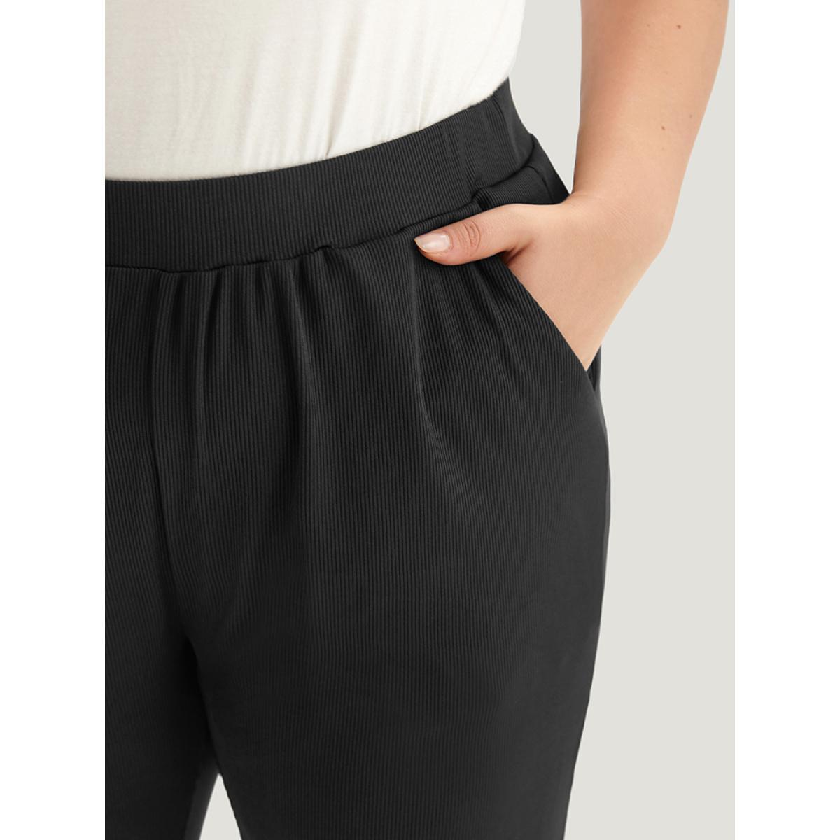 Rib Knit Solid Pocket Sweatpants Black Plus Size Women Casual Dailywear Texture 22-24/3X Bloomchic Product Image