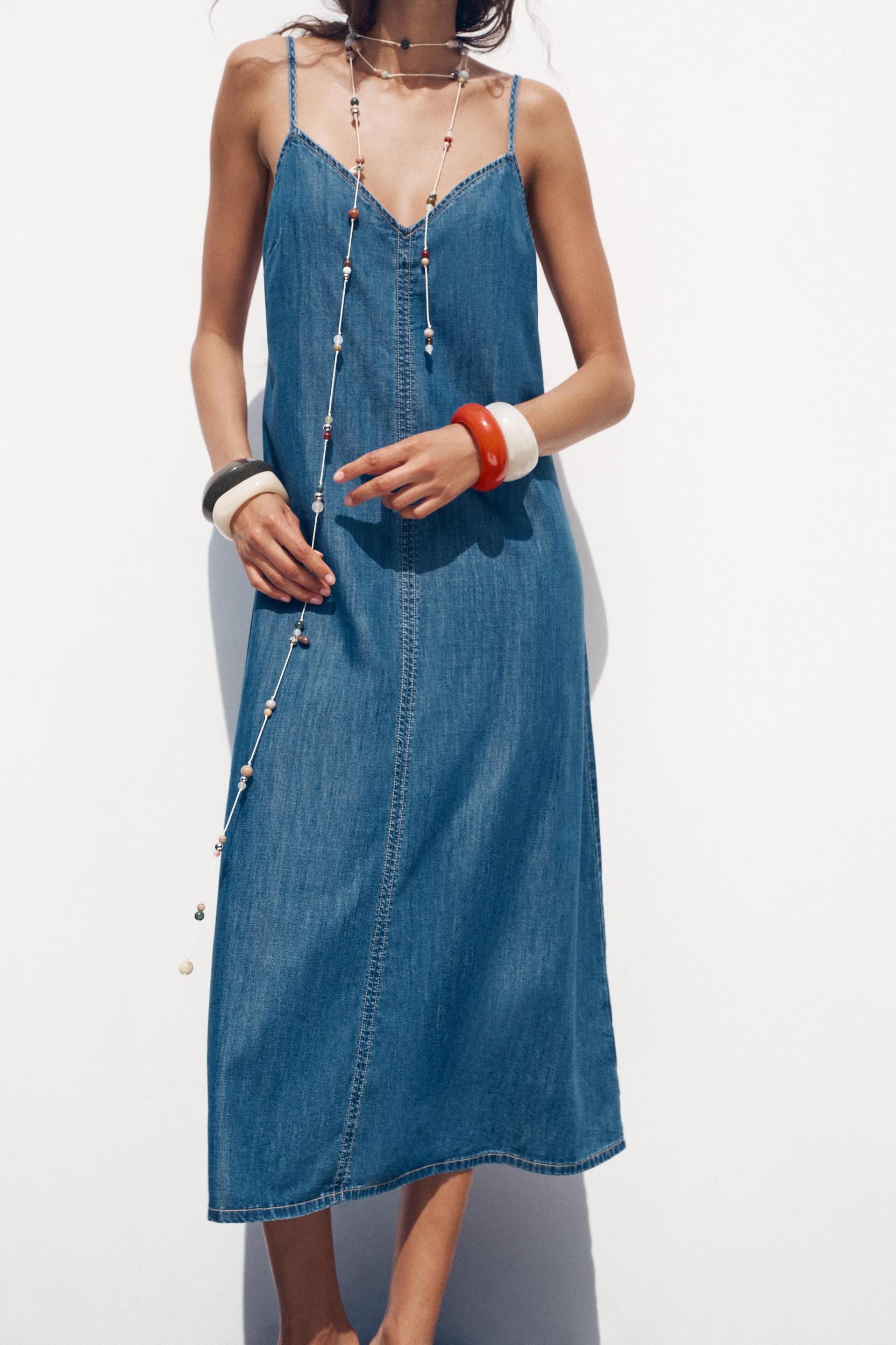 Z1975 DENIM STRAPPY MIDI DRESS Product Image