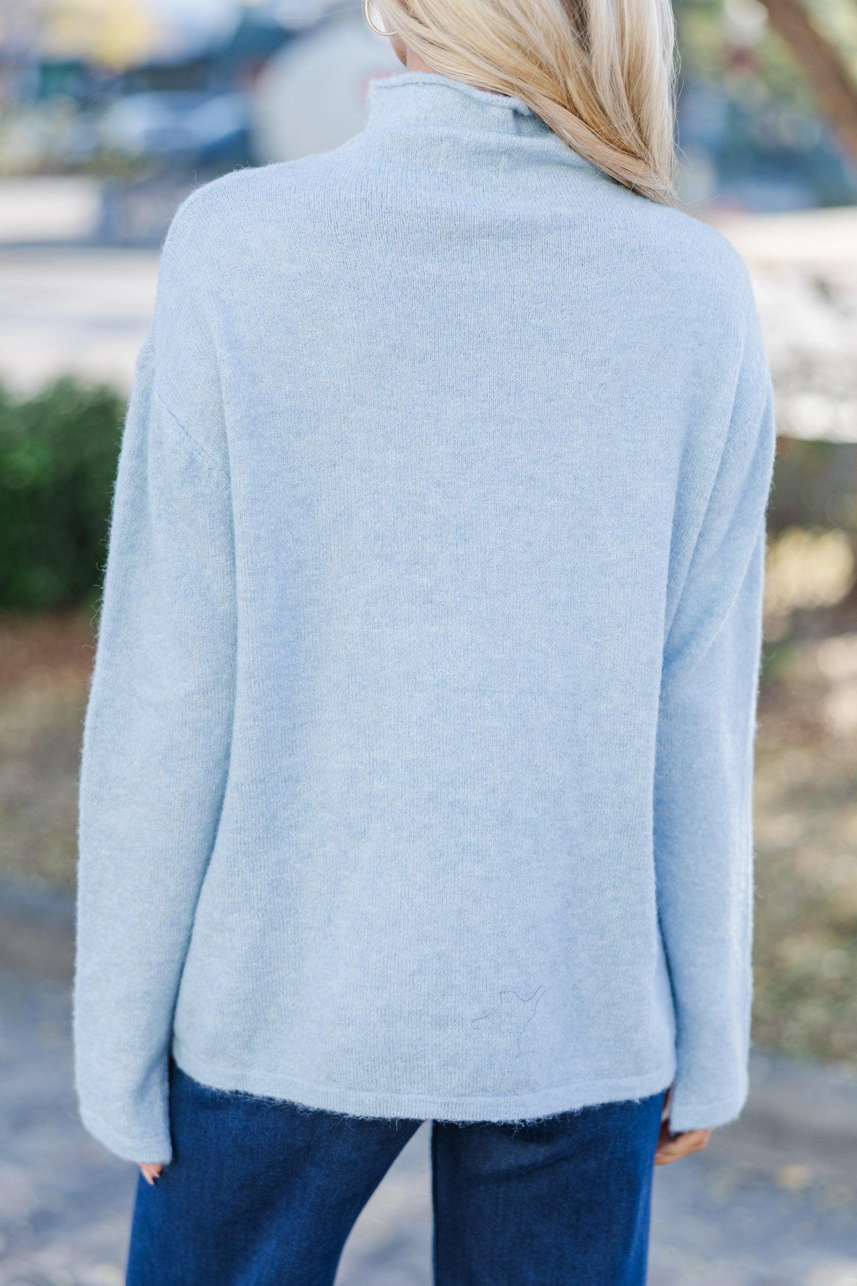 Hear It All Light Blue Mock Neck Sweater Female Product Image