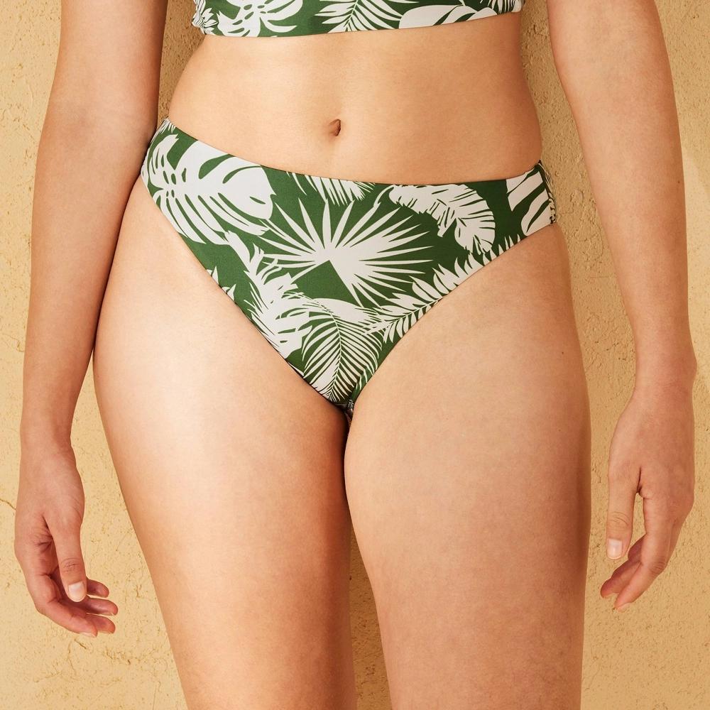 Women's Reversible Mid-Rise High Leg Medium Coverage Hipster Bikini Bottom - Shade & Shore™ Palm Print XL: Nylon Spandex Knit Product Image