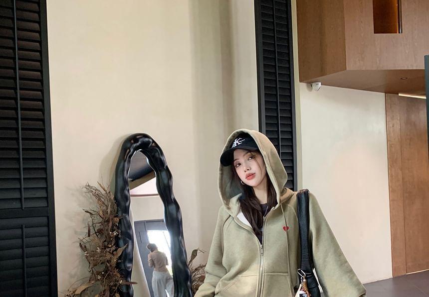 Heart Embroidery Zip-Up Hoodie / Tee / Mini Skirt Product Image
