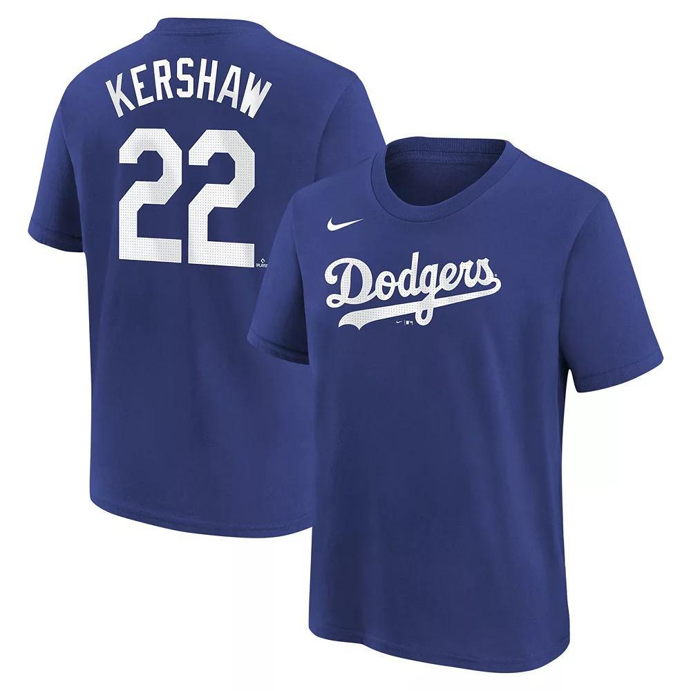 Men's Nike Clayton Kershaw Royal Los Angeles Dodgers Fuse Name & Number T-Shirt, Boy's, Size: YTH Medium, Blue Product Image