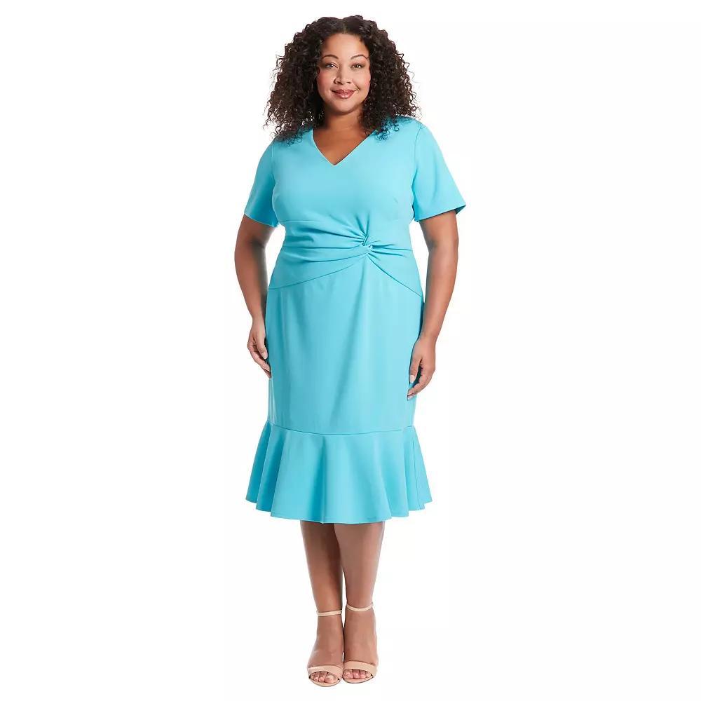 Plus Size London Times V-Neck Twist Flounce Midi Dress, Women's, Size: 20 W, Cosmic Pink Product Image