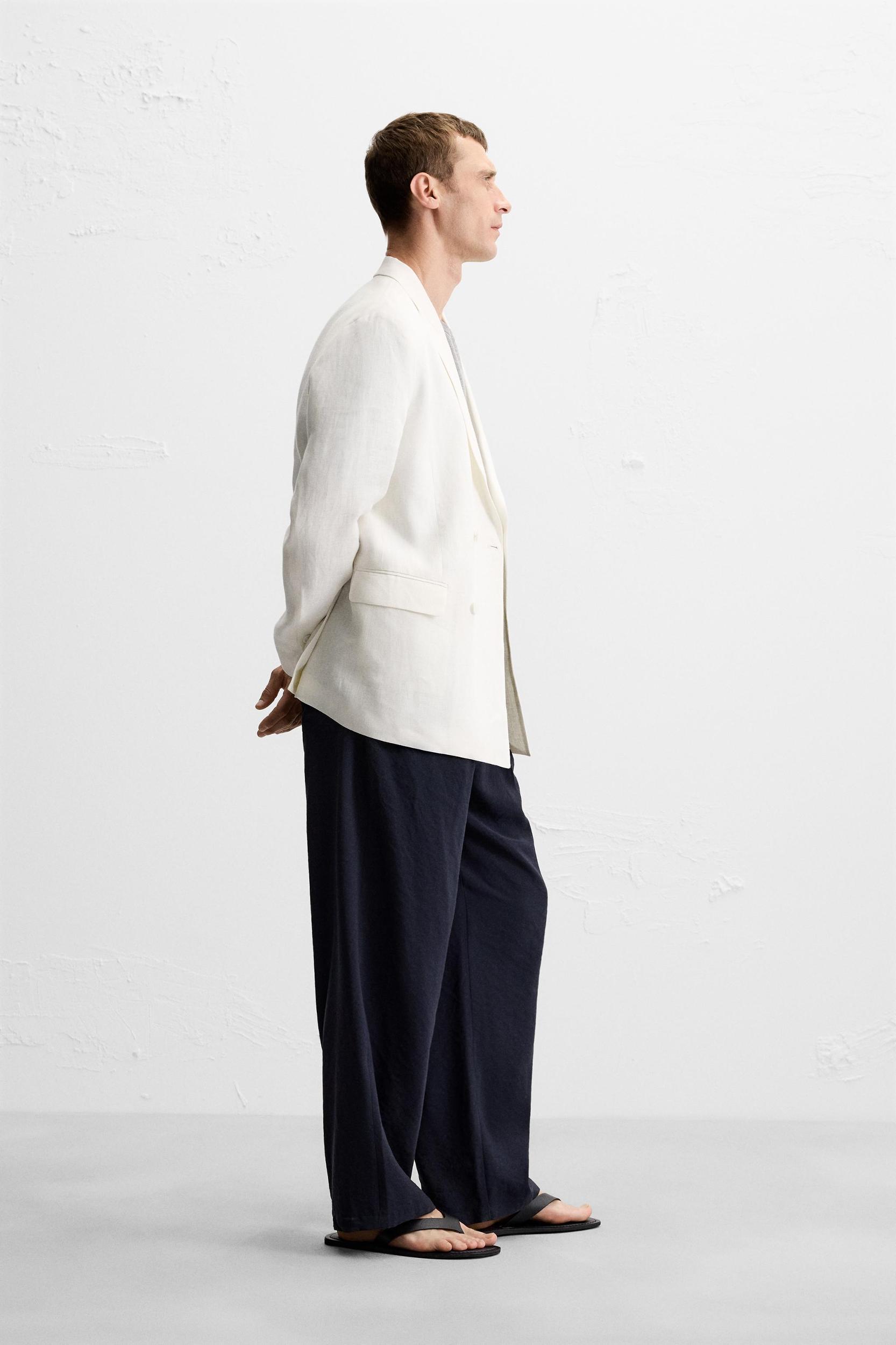100% LINEN DOUBLE BREASTED BLAZER Product Image