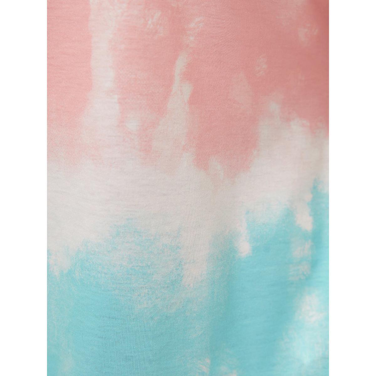 Plus Size Tie Dye Dolman Sleeve Lace T-shirt Multicolor Women Elegant Patchwork Tie Dye Round Neck Dailywear T-shirts BloomChic 30/6X Product Image