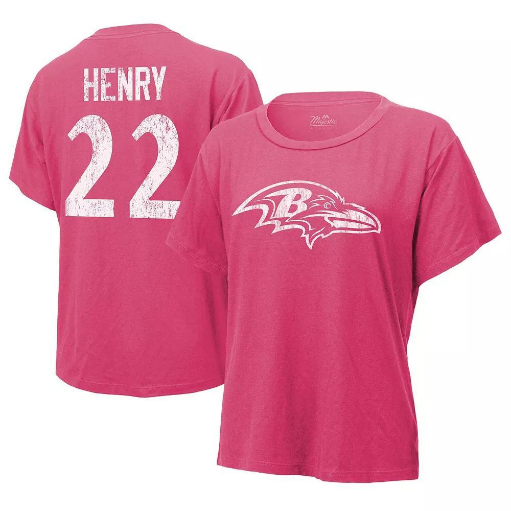 Women's Majestic Threads Derrick Henry Pink Baltimore Ravens Name & Number T-Shirt, Size: Large Product Image