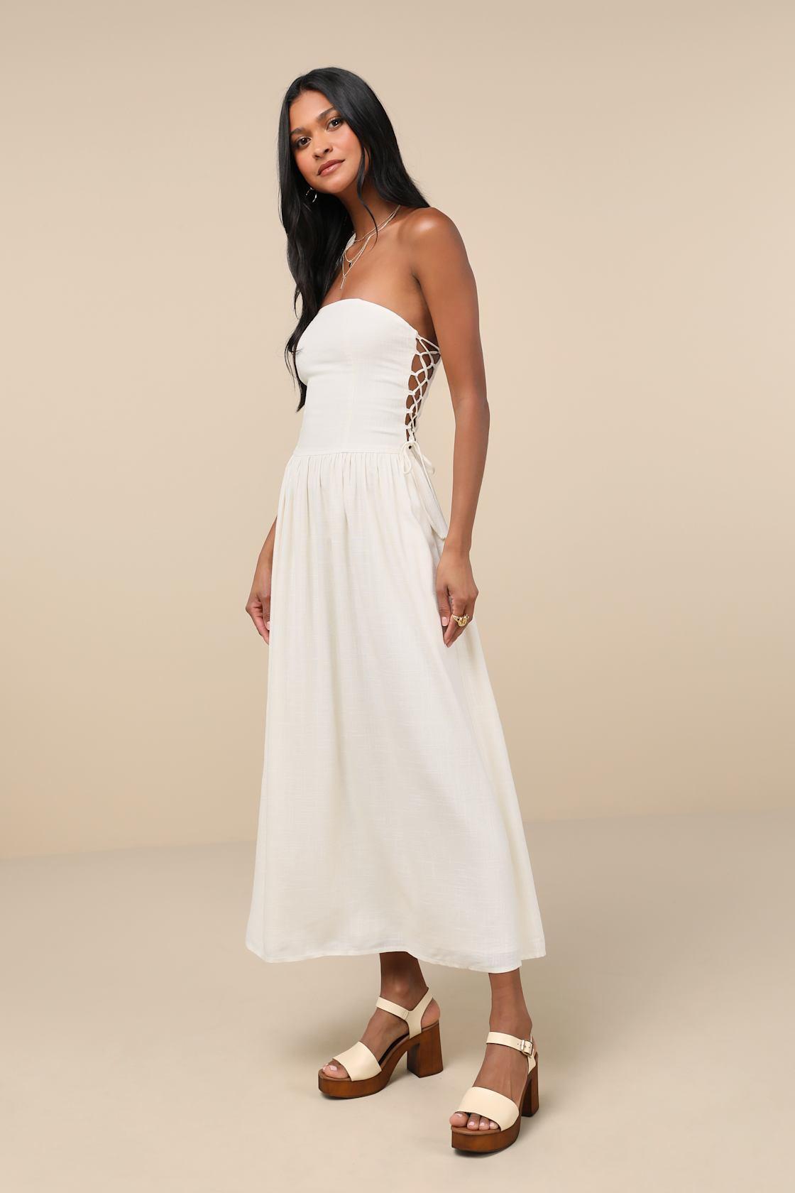 Undeniable Affection Ivory Strapless Maxi Dress With Pockets Product Image