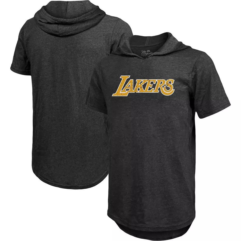 Men's Majestic Threads Heathered Black Philadelphia 76ers Wordmark Tri-Blend Hoodie T-Shirt, Size: Small, 76r Charco Product Image