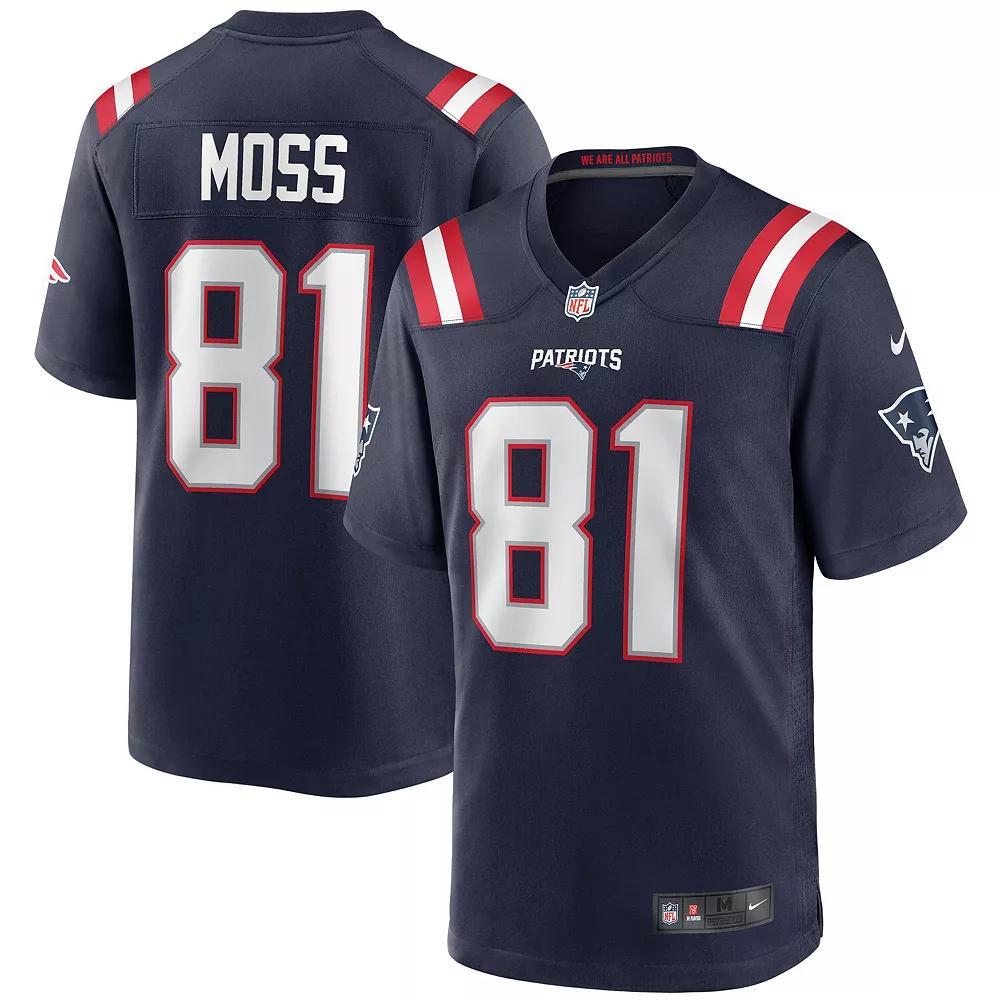 Men's Nike Randy Moss Navy New England Patriots Game Retired Player Jersey, Size: 5XL, Blue Product Image