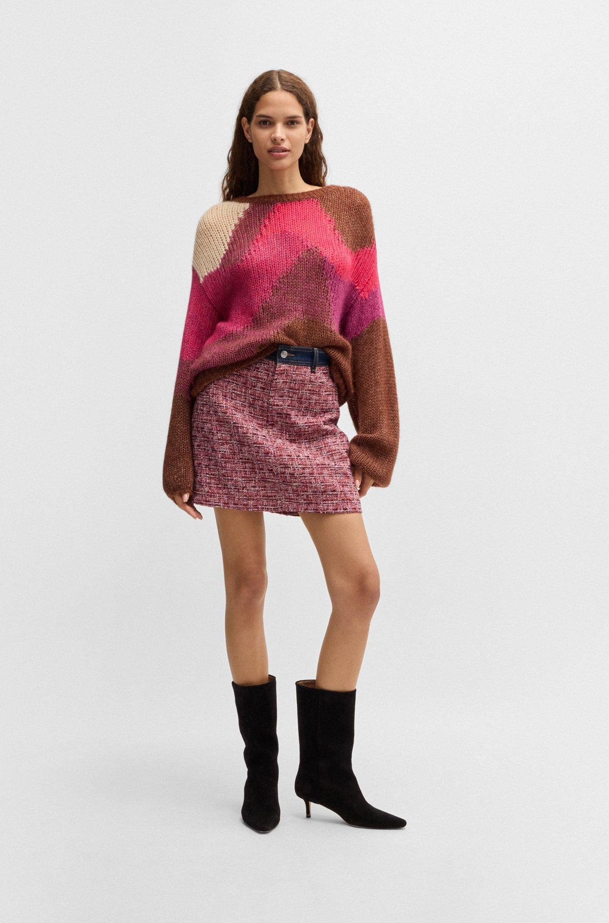 BOSS - Multicolored-tweed A-line skirt with denim trims - Patterned Product Image