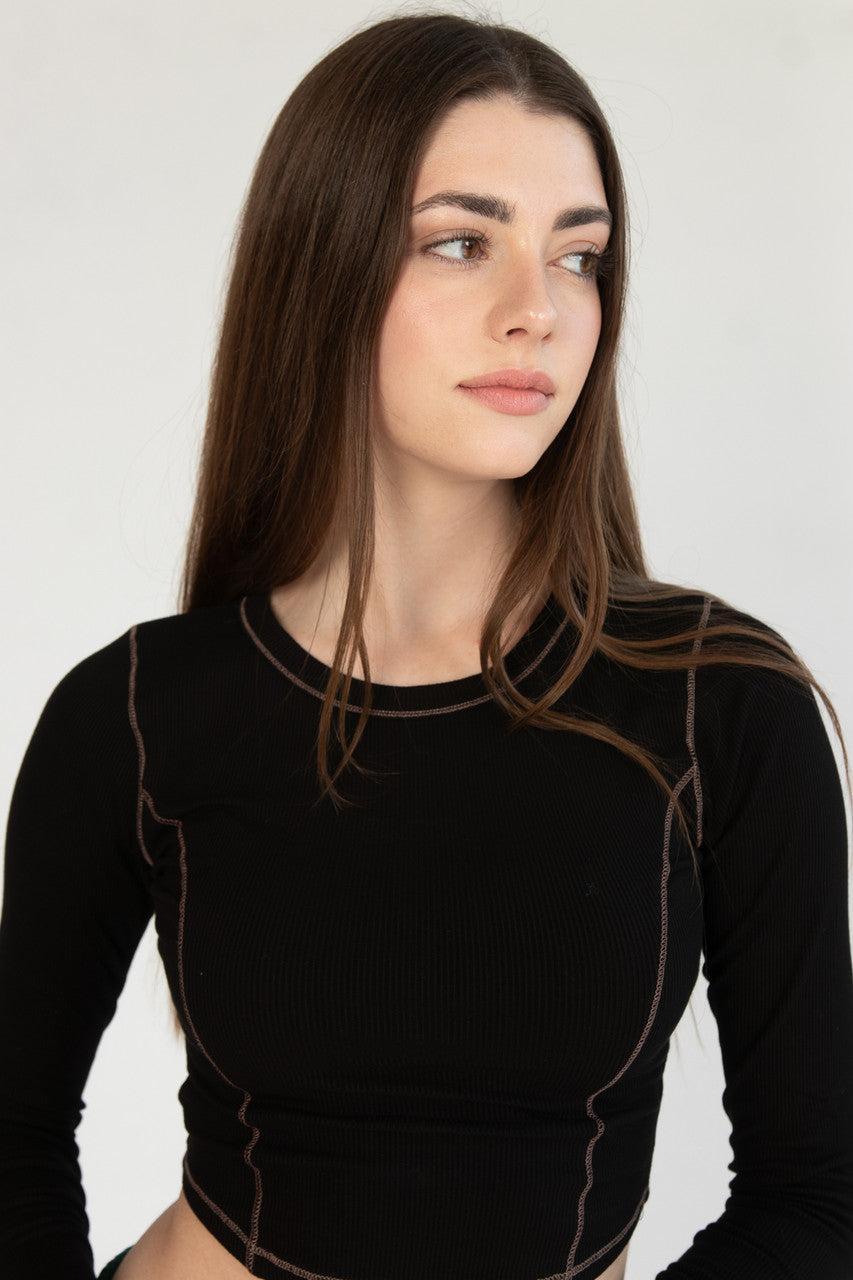 Contrast Seam Long Sleeve Top Product Image