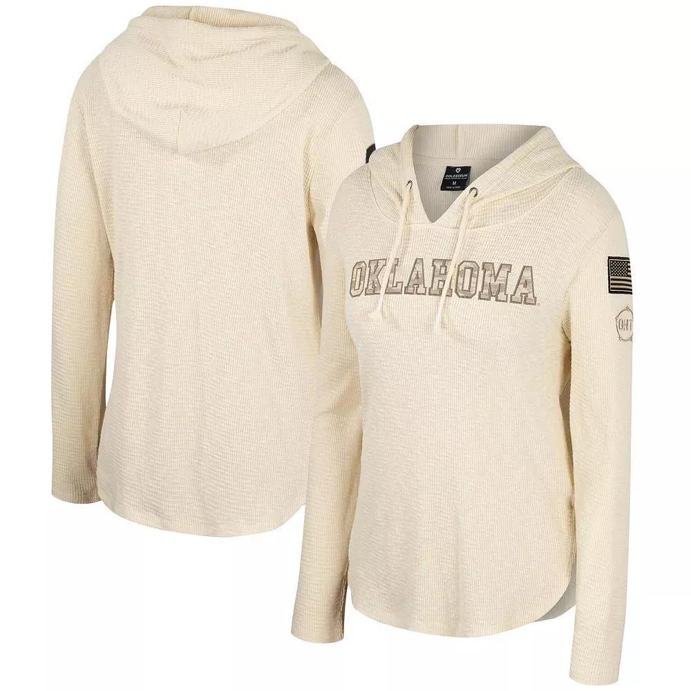 Women's Colosseum Cream Oklahoma Sooners OHT Military Appreciation Casey Raglan Long Sleeve Hoodie T-Shirt, Size: Large, Beige Product Image