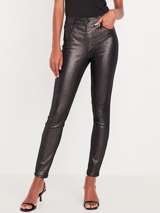 High-Waisted Shine Rockstar Super-Skinny Jeans Product Image
