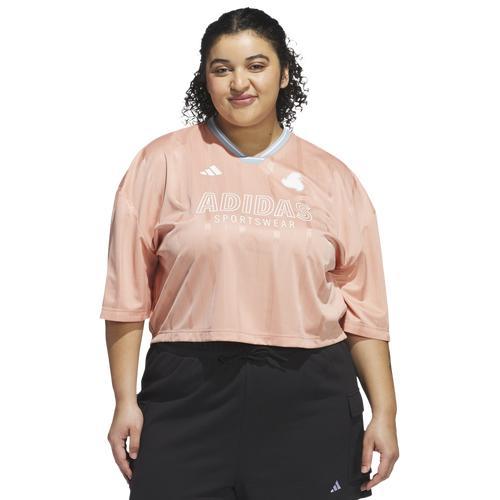 Adidas Women's Tiro 3-Stripes Oversized Jersey Shirt (Plus Size) in Pink/Ambient Blush Size XL Polyester/Knit/Jersey Shirt Product Image