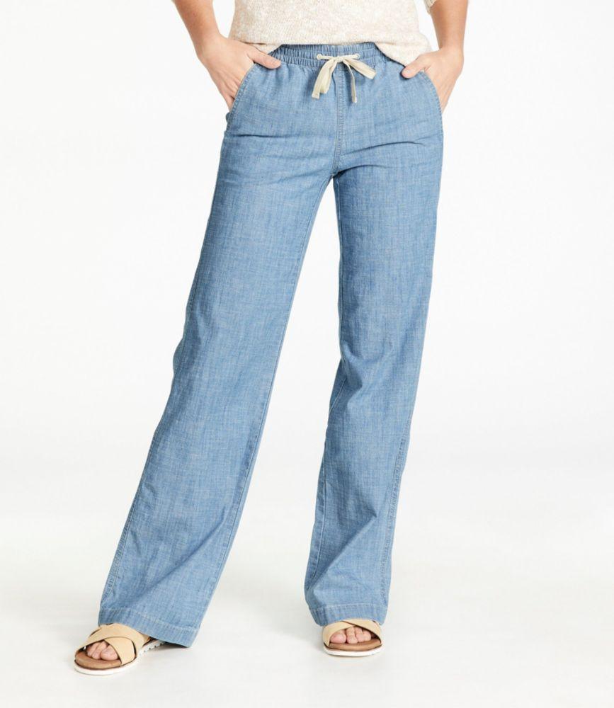 
                            Women's Lakewashed Pull-On Chinos, Mid-Rise Wide-Leg Chambray
                         Product Image