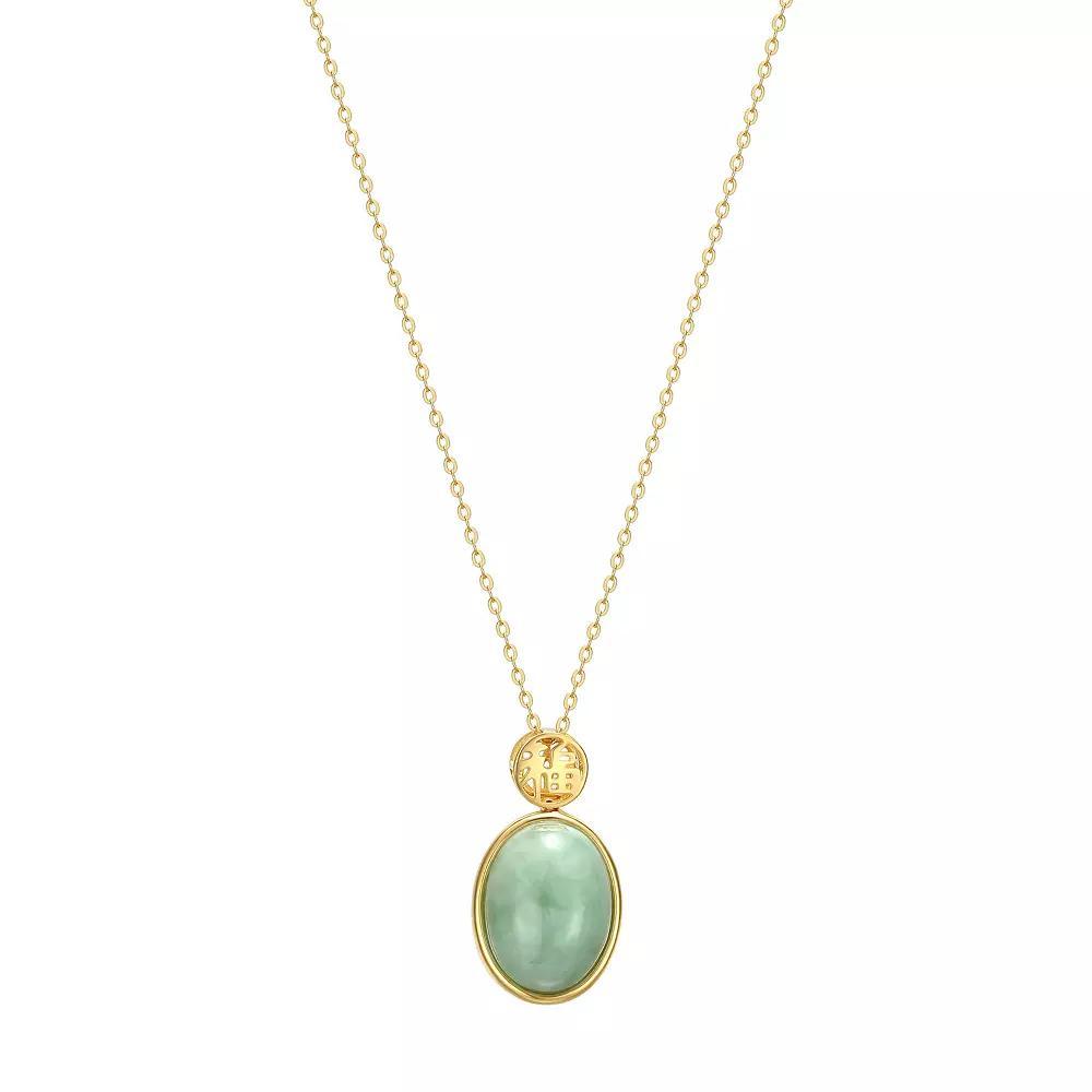 Dynasty Jade 18k Gold Over Sterling Silver "Good Fortune" Green Jade Pendant Necklace, Women's, Size: 18" Product Image