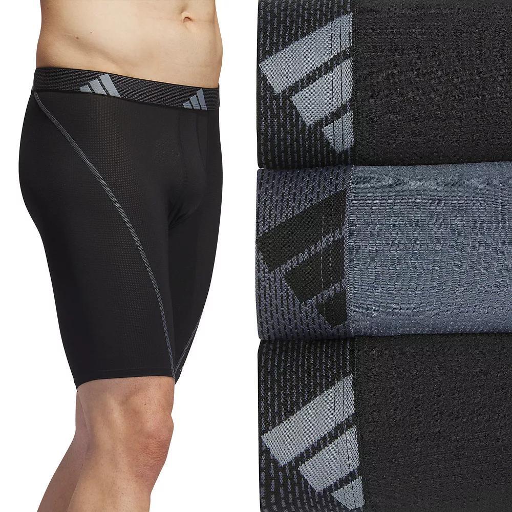Men's adidas 3-pack Sport Performance Mesh Long-Leg Boxer Briefs, Size: Medium, Black Gray Black Product Image