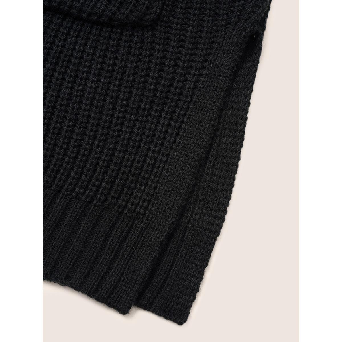 Plus Size Geometric Jacquard Patchwork Split Hem Cardigan Black Women Casual Loose Long Sleeve Everyday Cardigans BloomChic 12/L Product Image