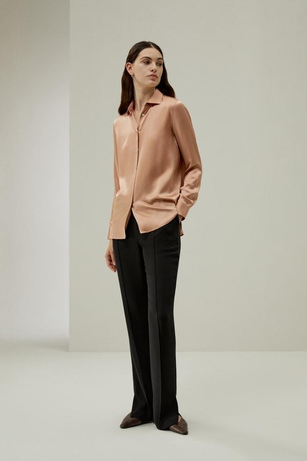 Minimalist Placket Silk Blouse with Shell Buttons Product Image