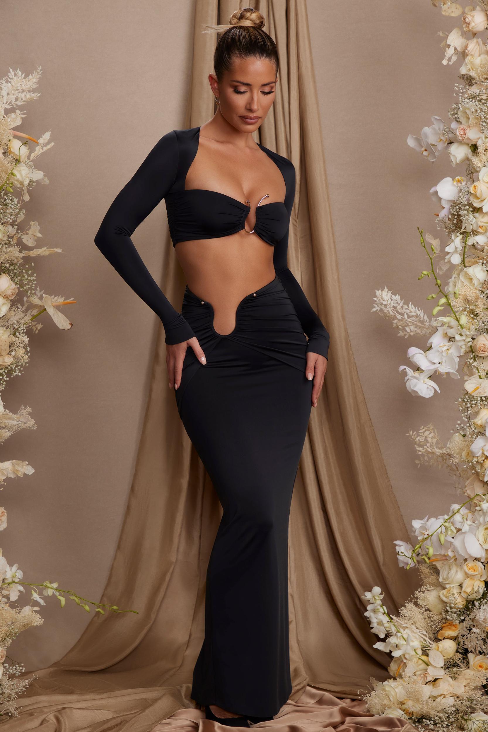 Asymmetric Draped Maxi Skirt in Black Product Image