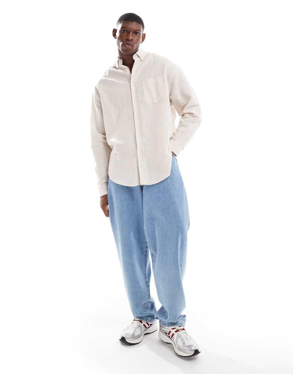 ASOS DESIGN 90s oversized linen shirt in white Product Image