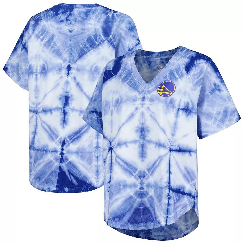 Women's G-III 4Her by Carl Banks Royal Golden State Warriors Tournament Raglan Oversized Tie-Dye V-Neck T-Shirt, Size: Small, Blue Product Image