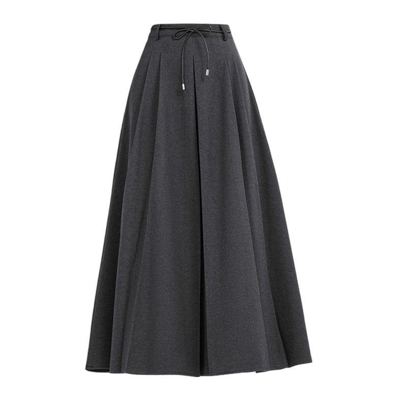 High-Waist Plain A-Line Midi Skirt Product Image