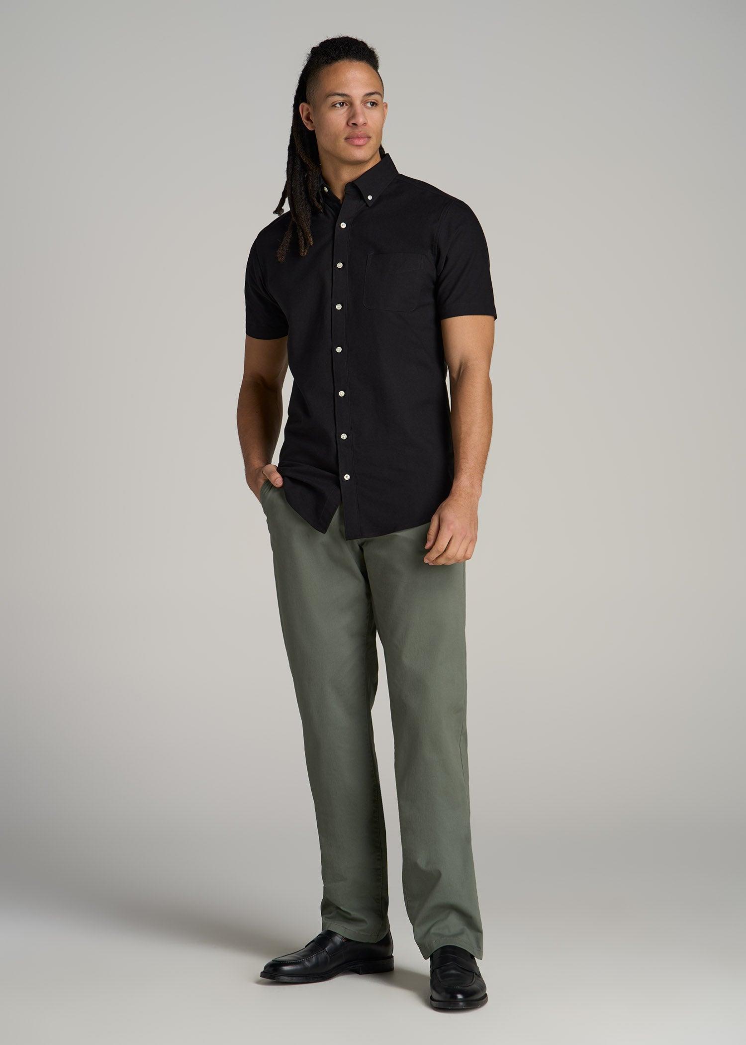 Short Sleeve Oxford Button Shirt For Tall Men in Black Product Image
