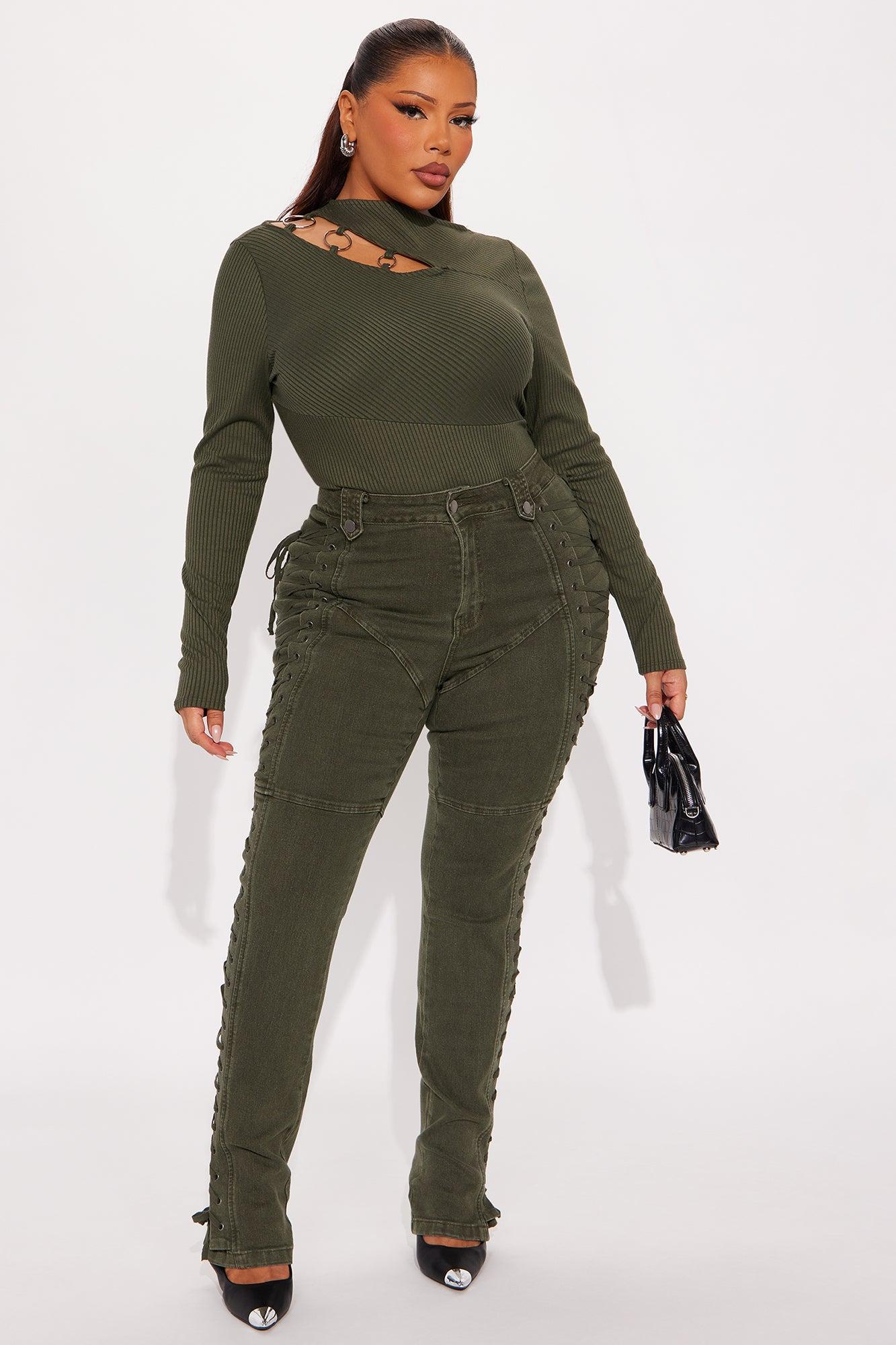 After Hours Lace Up Flare Pant - Olive Female Product Image