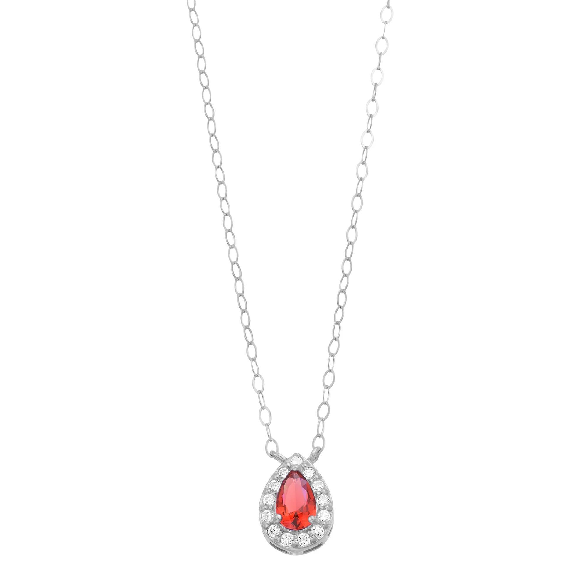 Aleure Precioso Sterling Silver Lab-Created Gemstone & Cubic Zirconia Teardrop Halo Necklace, Women's, Size: 16", Sterling Silver Red Product Image