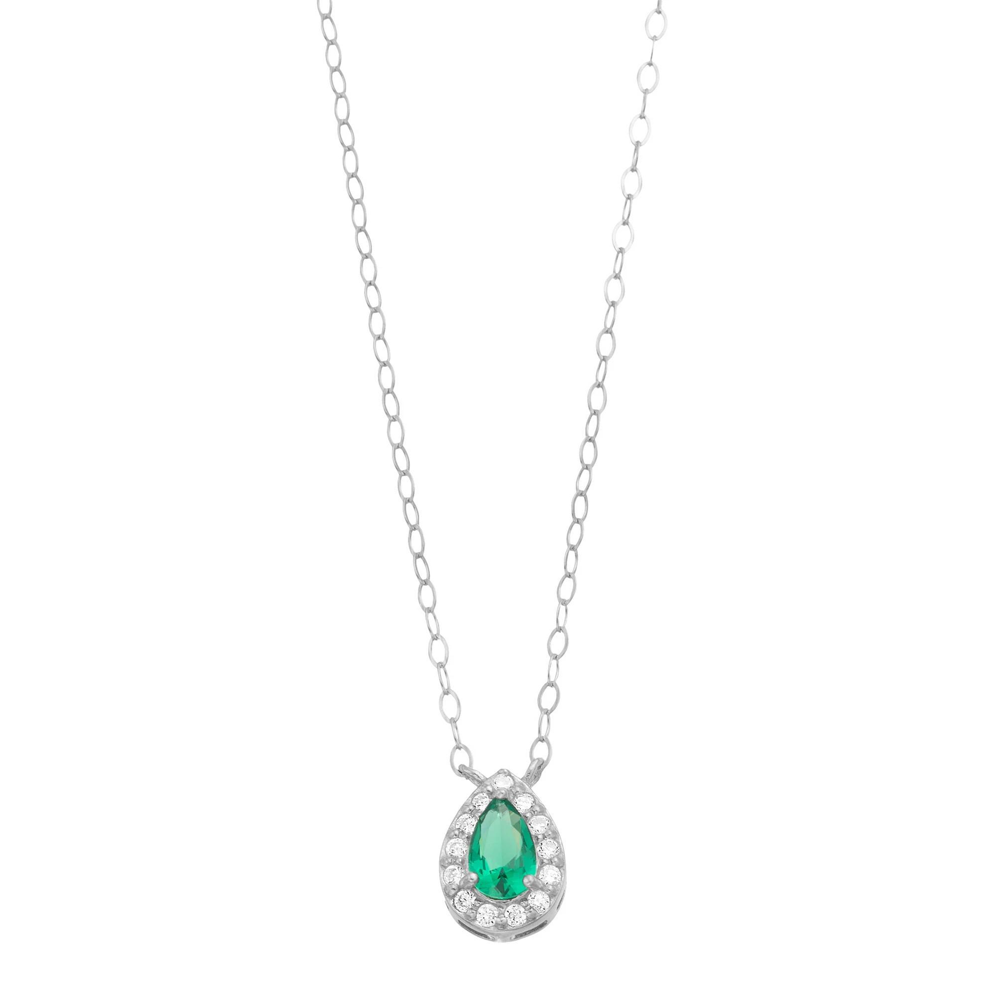 Aleure Precioso Sterling Silver Lab-Created Gemstone & Cubic Zirconia Teardrop Halo Necklace, Women's, Size: 16", Sterling Silver Red Product Image