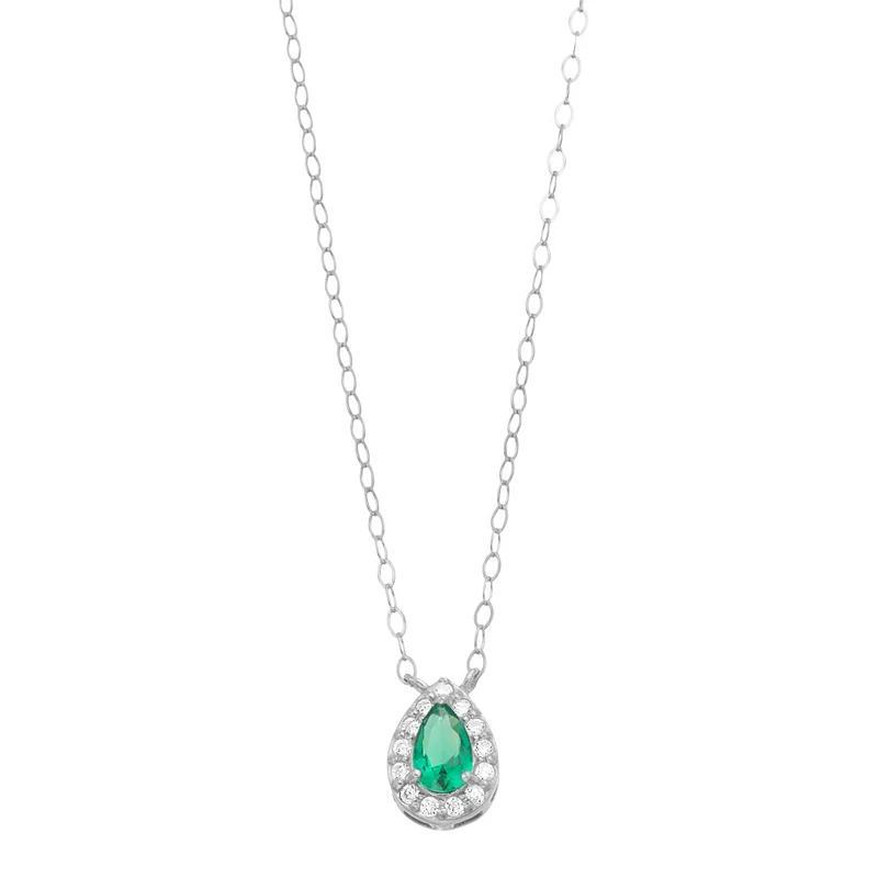 Aleure Precioso Sterling Silver Lab-Created Gemstone & Cubic Zirconia Teardrop Halo Necklace, Women's, Size: 16", Sterling Silver Red Product Image