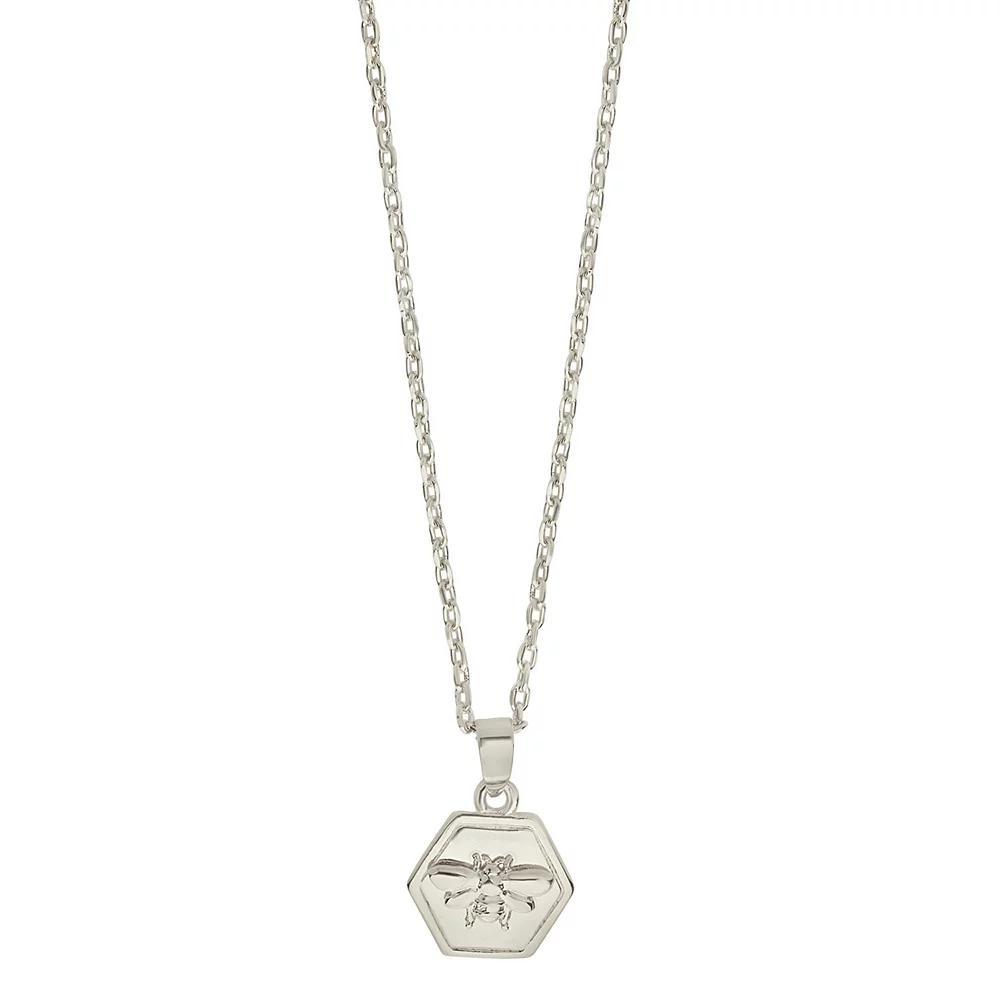 MC Collective Hexagon Bee Pendant Necklace, Women's, Size: 18", Silver Tone Product Image