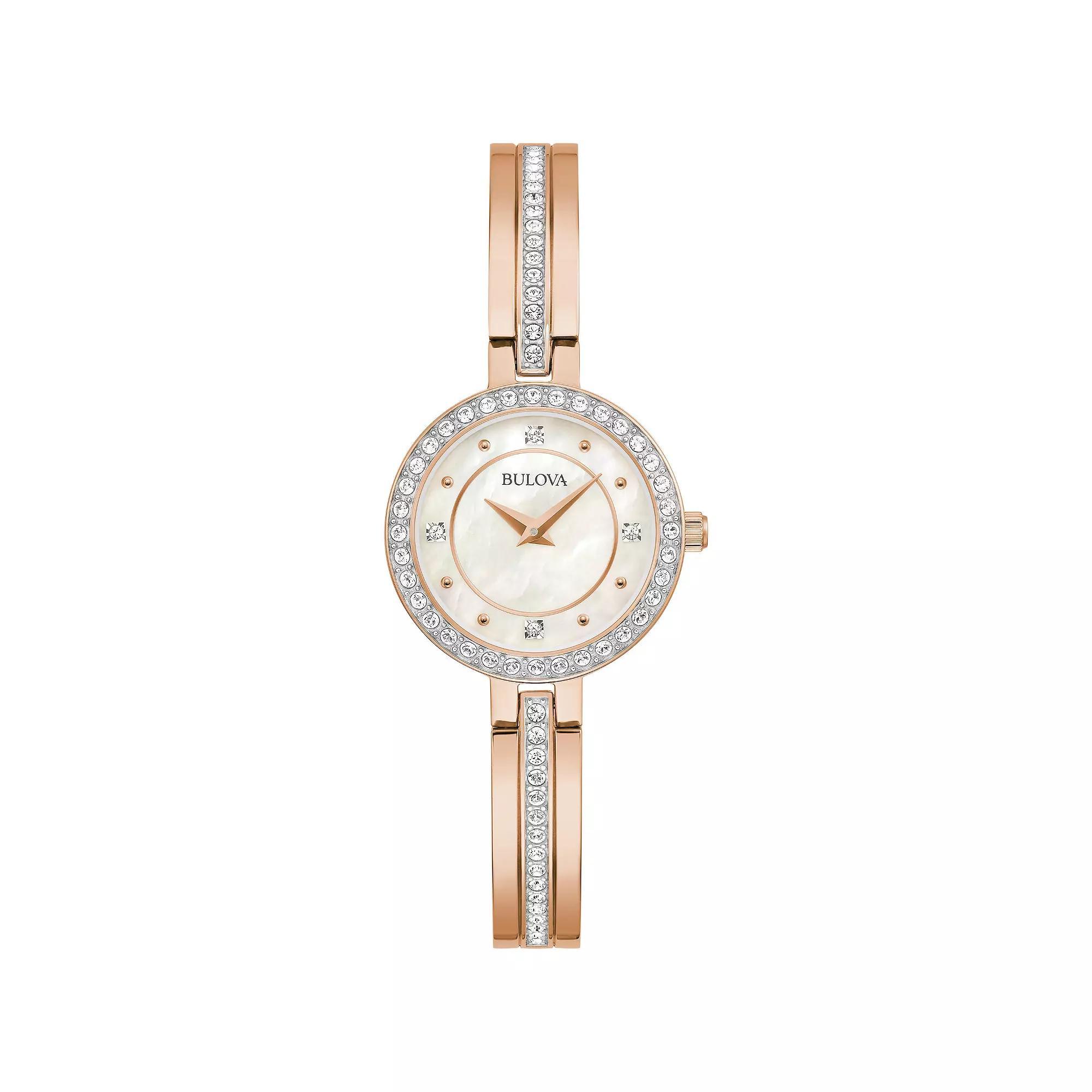 Bulova Womens Classic Rose Gold Stainless Steel Crystal Accent Dial Bangle Bracelet Watch - 98L298 Rosegold Product Image