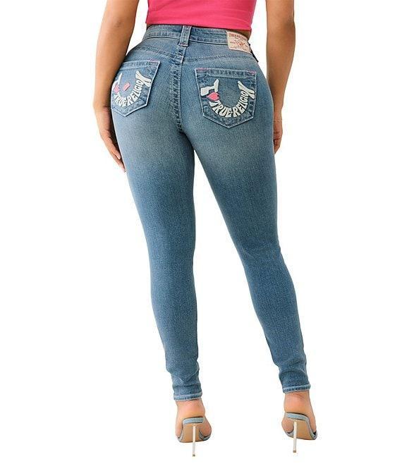 True Religion Jennie #double;I Love Embroidered#double; Mid Rise Skinny Stretch Denim Jeans Product Image