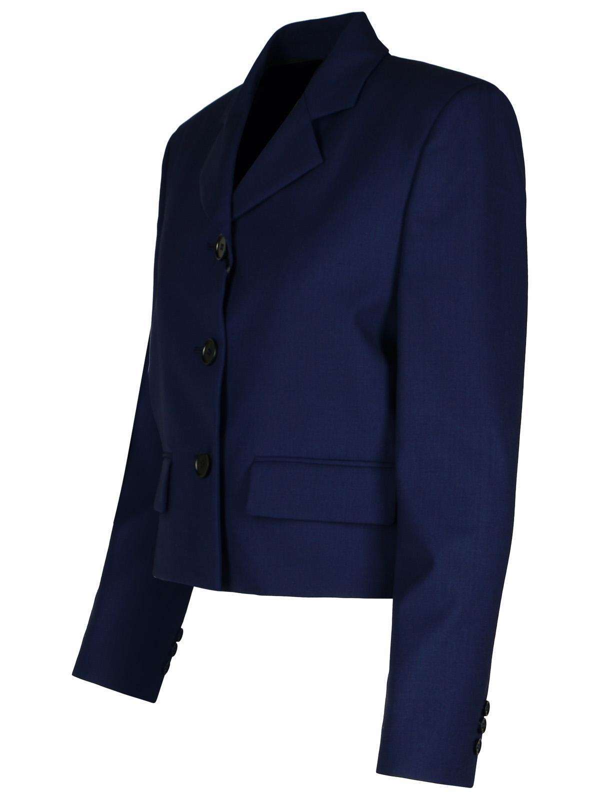 MSGM Wool Crop Blazer Buttoned Cuffs In Navy Product Image