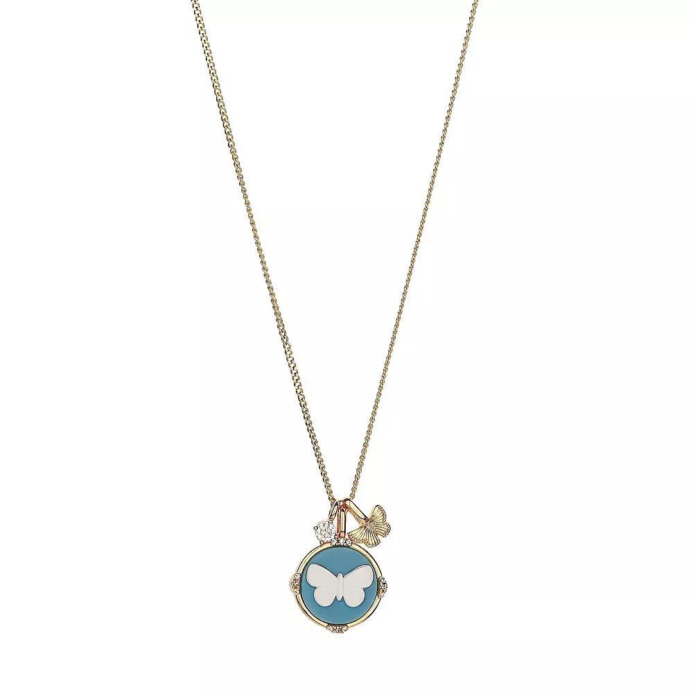 Forever Close 14k Gold Flash Plated Cubic Zirconia Butterfly & Cameo Locket Necklace, Women's, Size: 18", Gold Tone Product Image