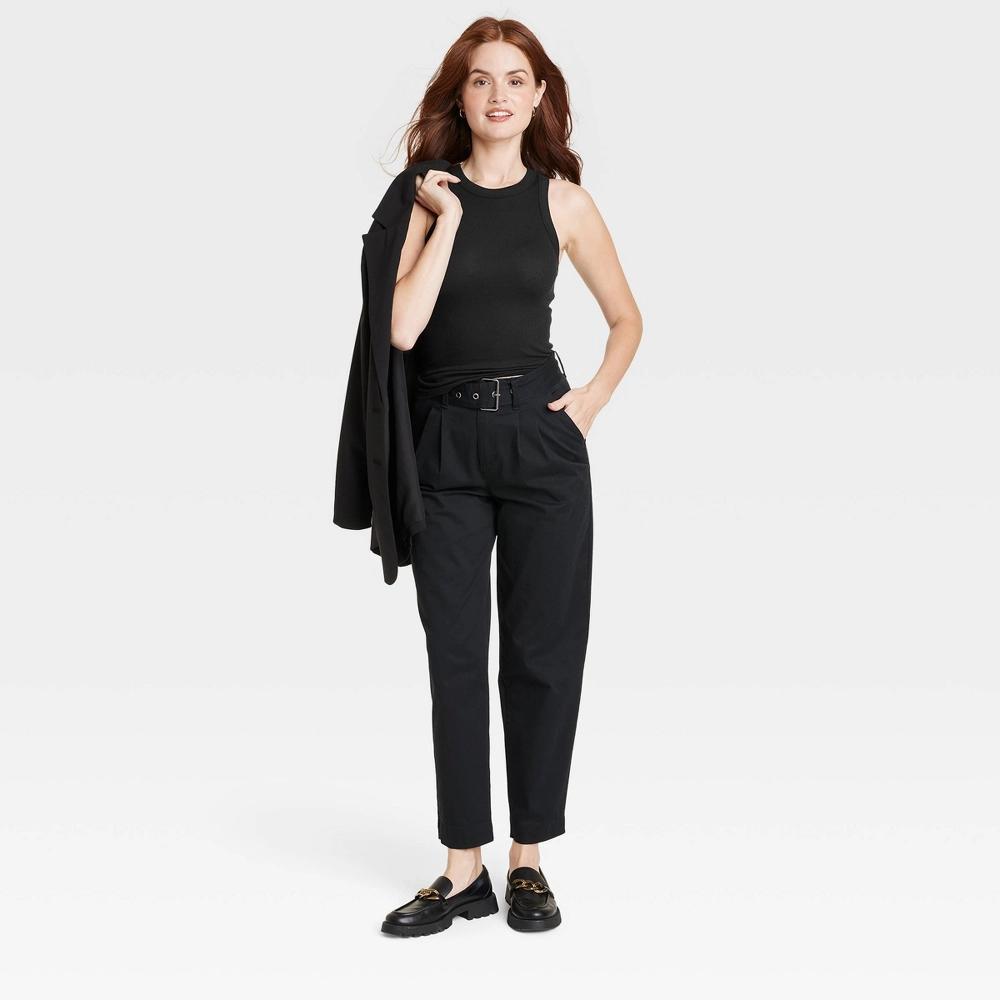 Women's Slim Fit Ribbed Highneck Tank Top - A New Day™ Black 2X: Cotton Modal Blend, Sleeveless Knit Pullover Product Image