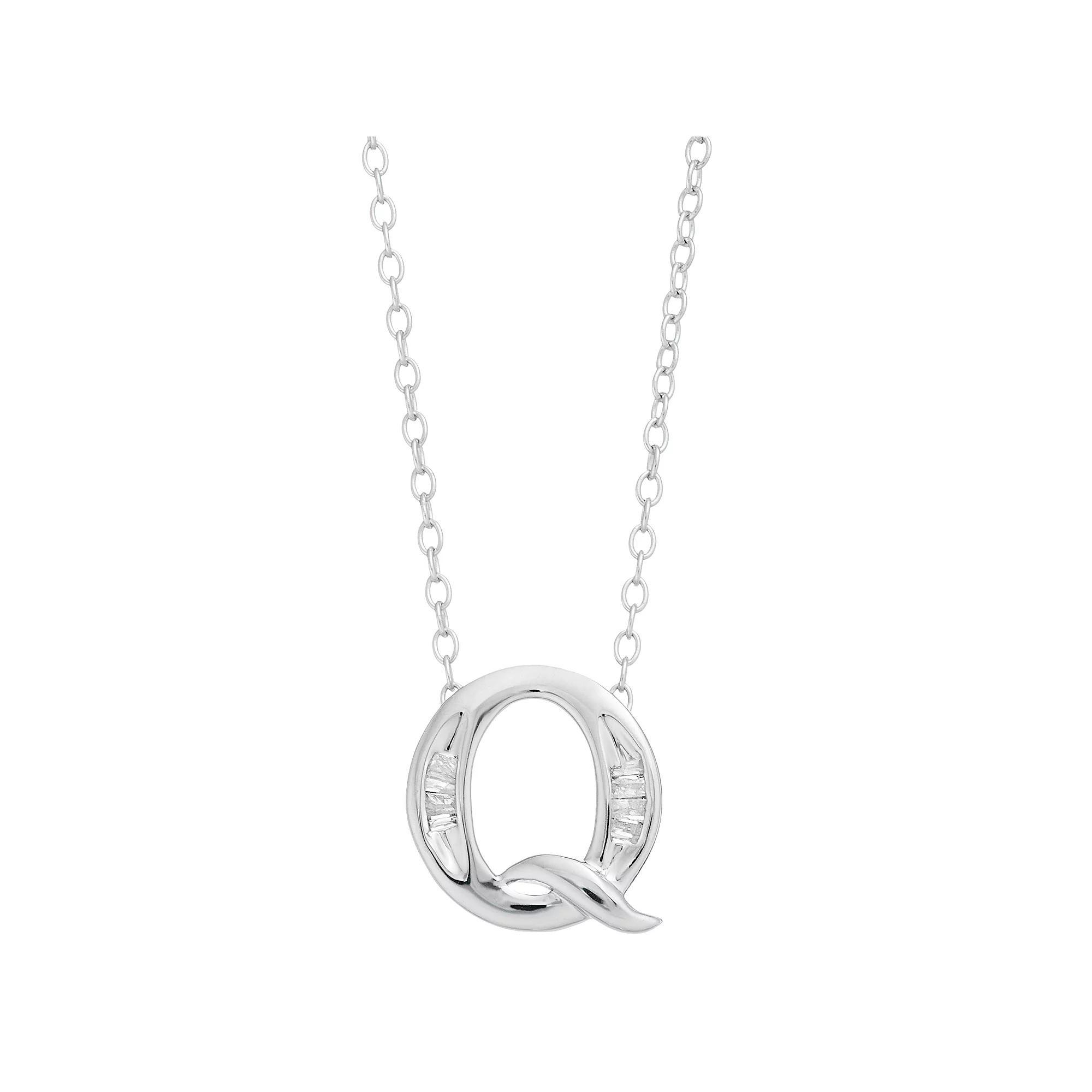Sterling Silver Baguette Diamond Initial Pendant Necklace, Women's, Size: 18" Product Image