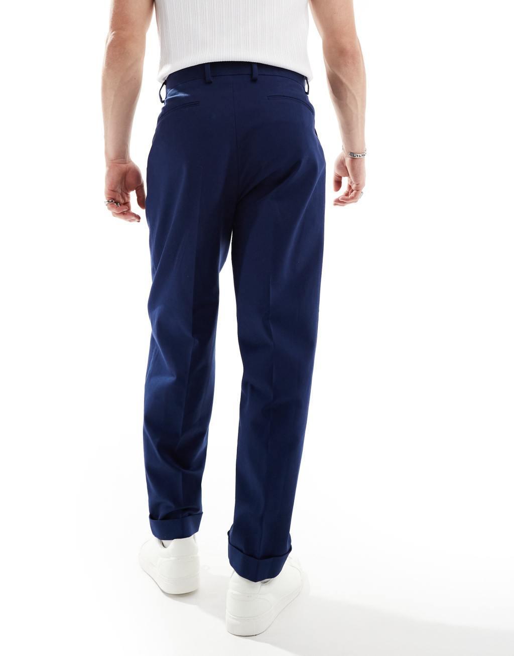 ASOS DESIGN smart premium cotton oversized tapered chino pants in navy Product Image