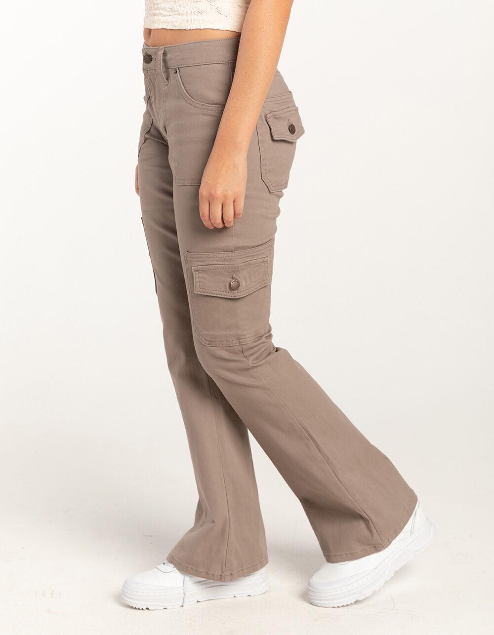 RSQ Womens Low Rise Cargo Flare Pants - TAN Product Image