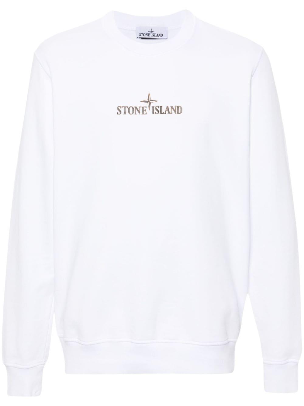 STONE ISLAND Logo-print Cotton Sweatshirt In White Product Image